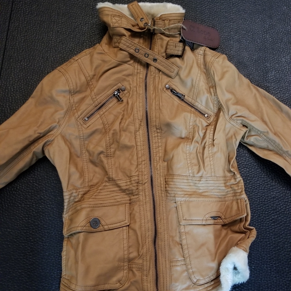 Ci Sono Womens Leather Jacket in Camel Brown Color